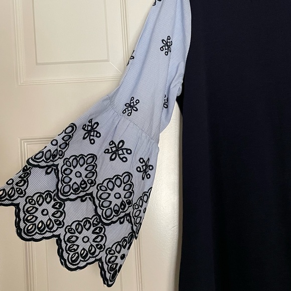 LOFT Embroidered / Lace-Style Bell Sleeve Midi Dress - Picture 1 of 4